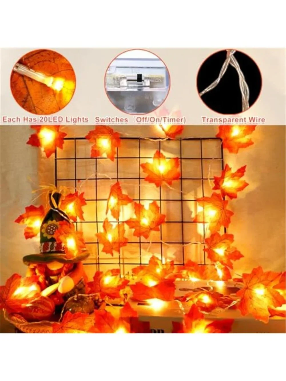 Timer 5 Pack Fall Decor Fall Garland with Lights Total 100LED 50FT